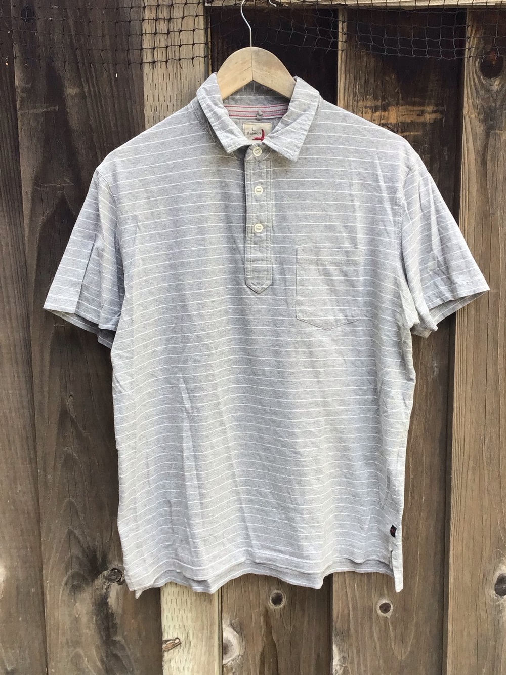 Relwen Gray Striped Polo Shirt Short Sleeve Cotton Mens Size Large Casual